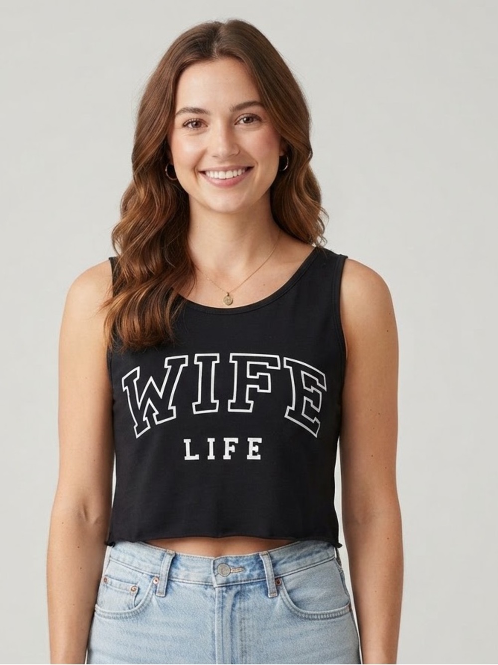 a new day Black 'WIFE LIFE' Cropped Tank